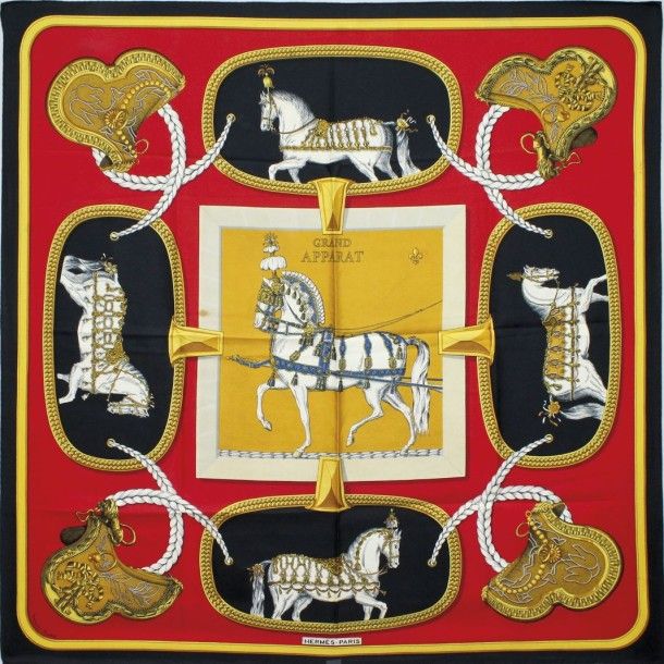 エルメス スカーフ「盛装の馬」red / black バリエーション